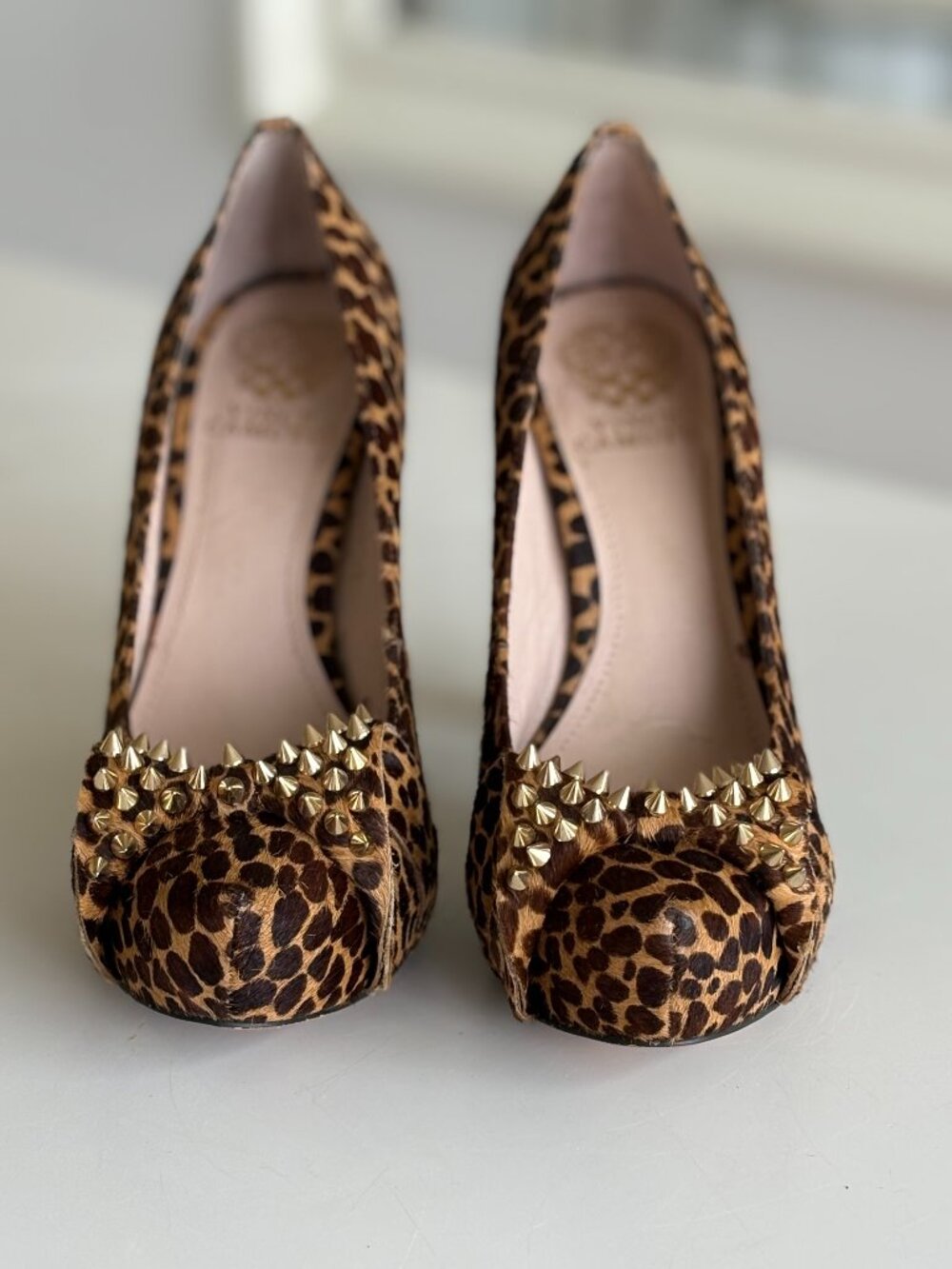 Vince Camuto Leopard Print Heels with Gold Spikes